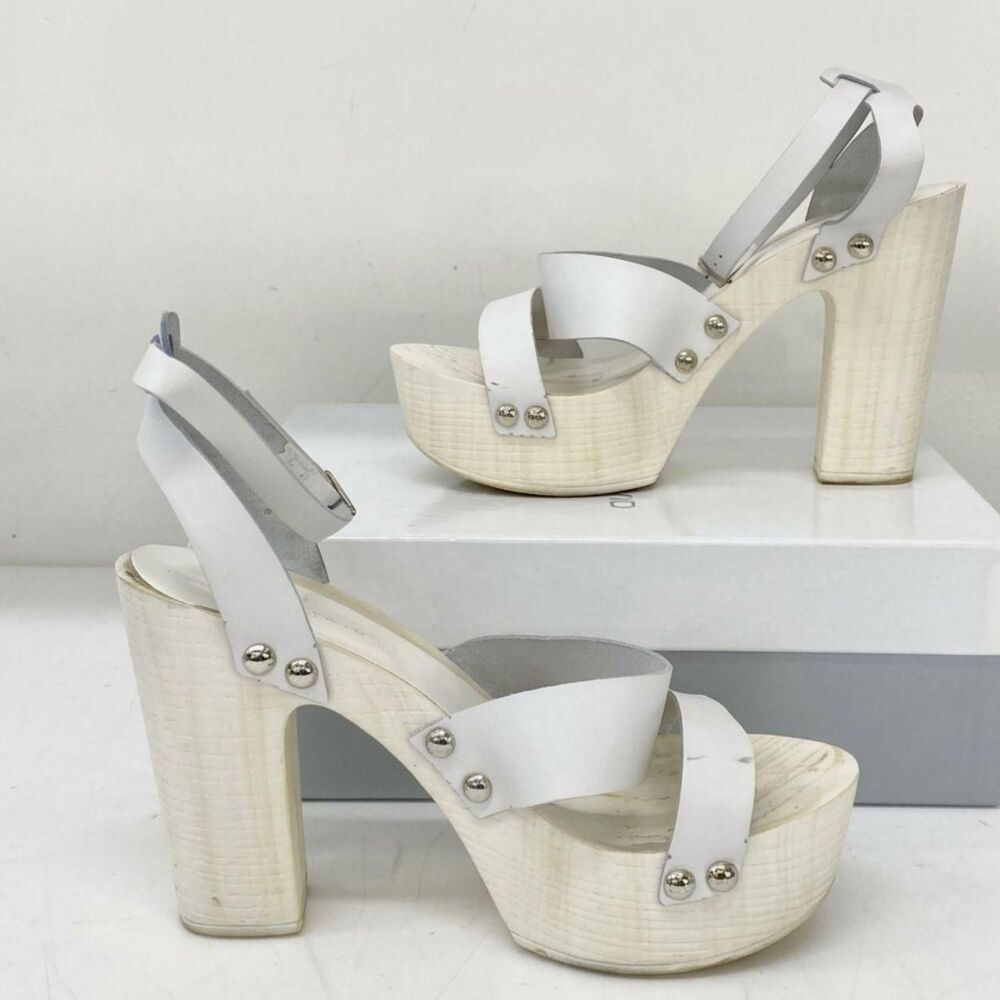 VINTAGE Charles David Ellie White Leather Chunky Platform Sandals 90s (With Box)